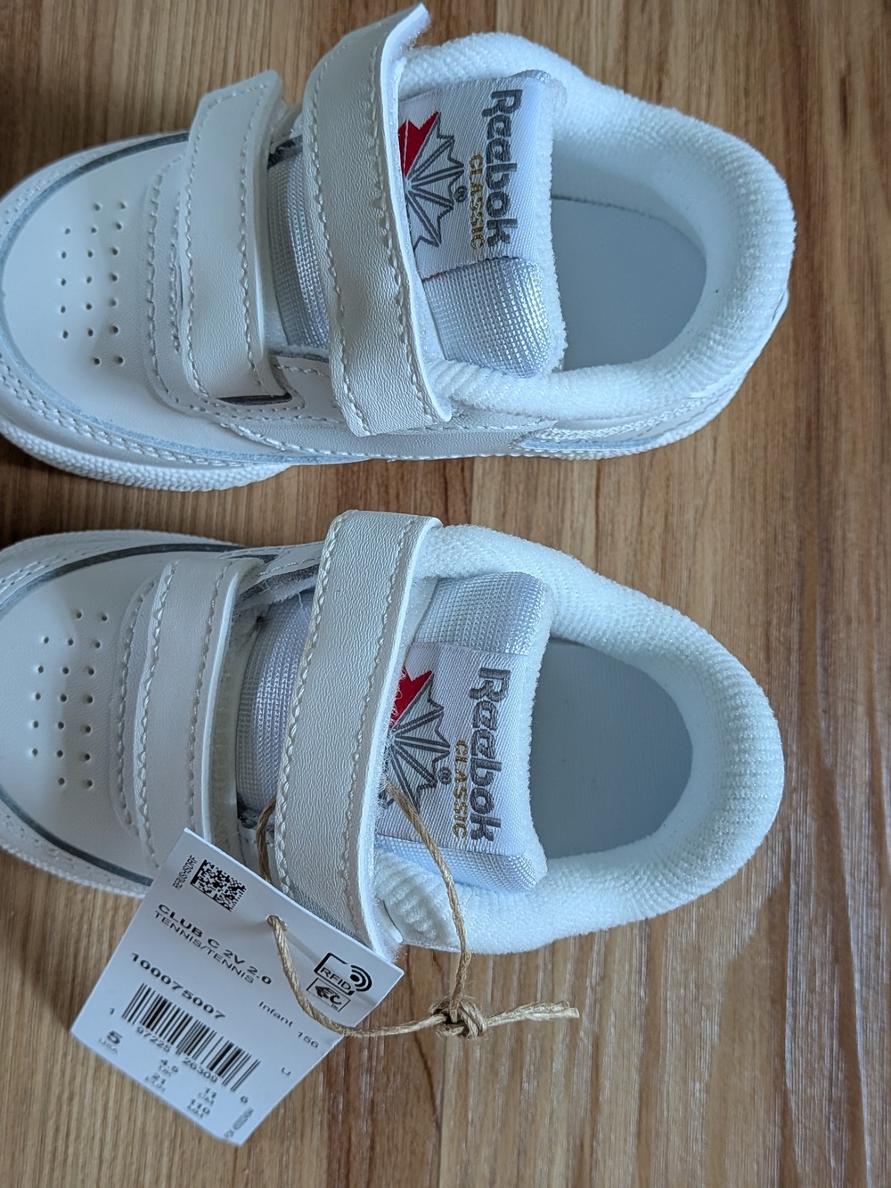 Reebok Kids White Velcro Sneakers with Red Logo Accent